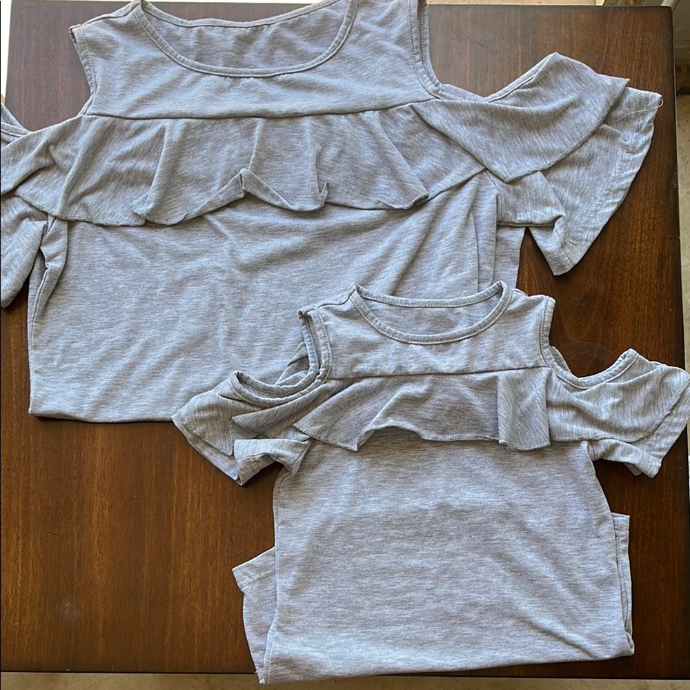 Mommy & Me Cold-Shoulder Ruffle Tee - Light Gray